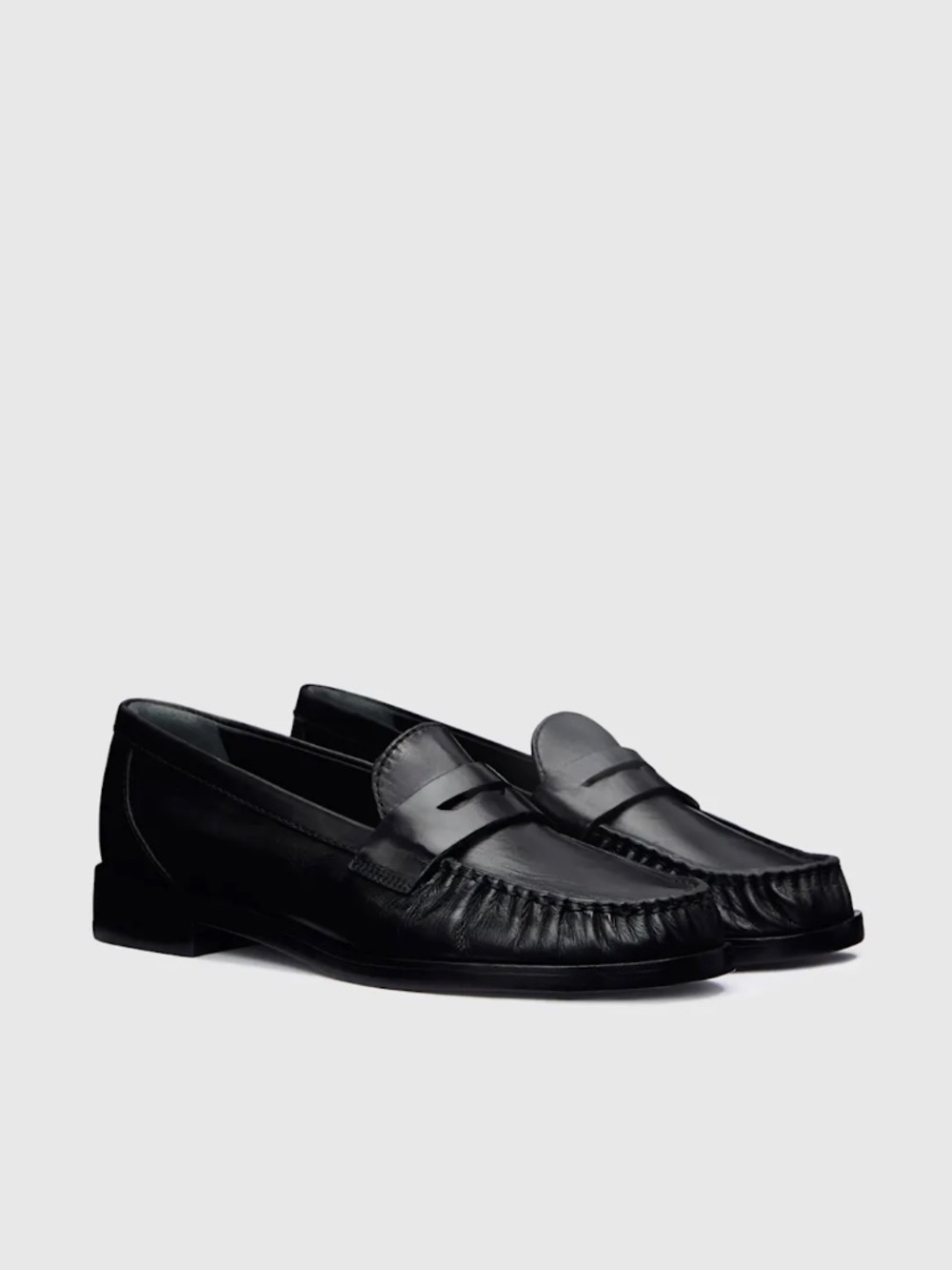 Reformation Ani Rouched Black Leather Penny Loafer Flat Slip On Preppy, Womens 8